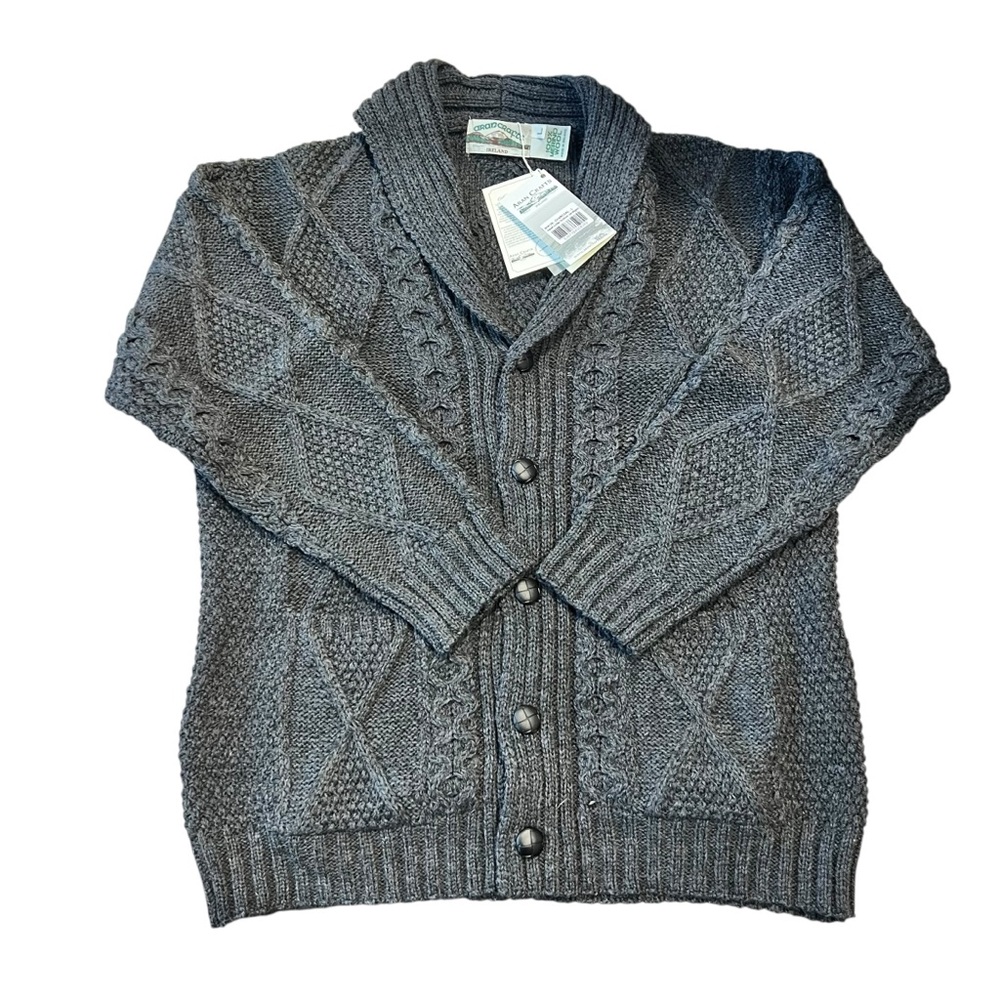 Aran Woolen Mills Shawl Collar Fisherman Cardigan 100% Merino Wool Ireland - Picture 2 of 5